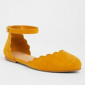 Mustard Ankle Strap Scallop Flat (Wide Width)